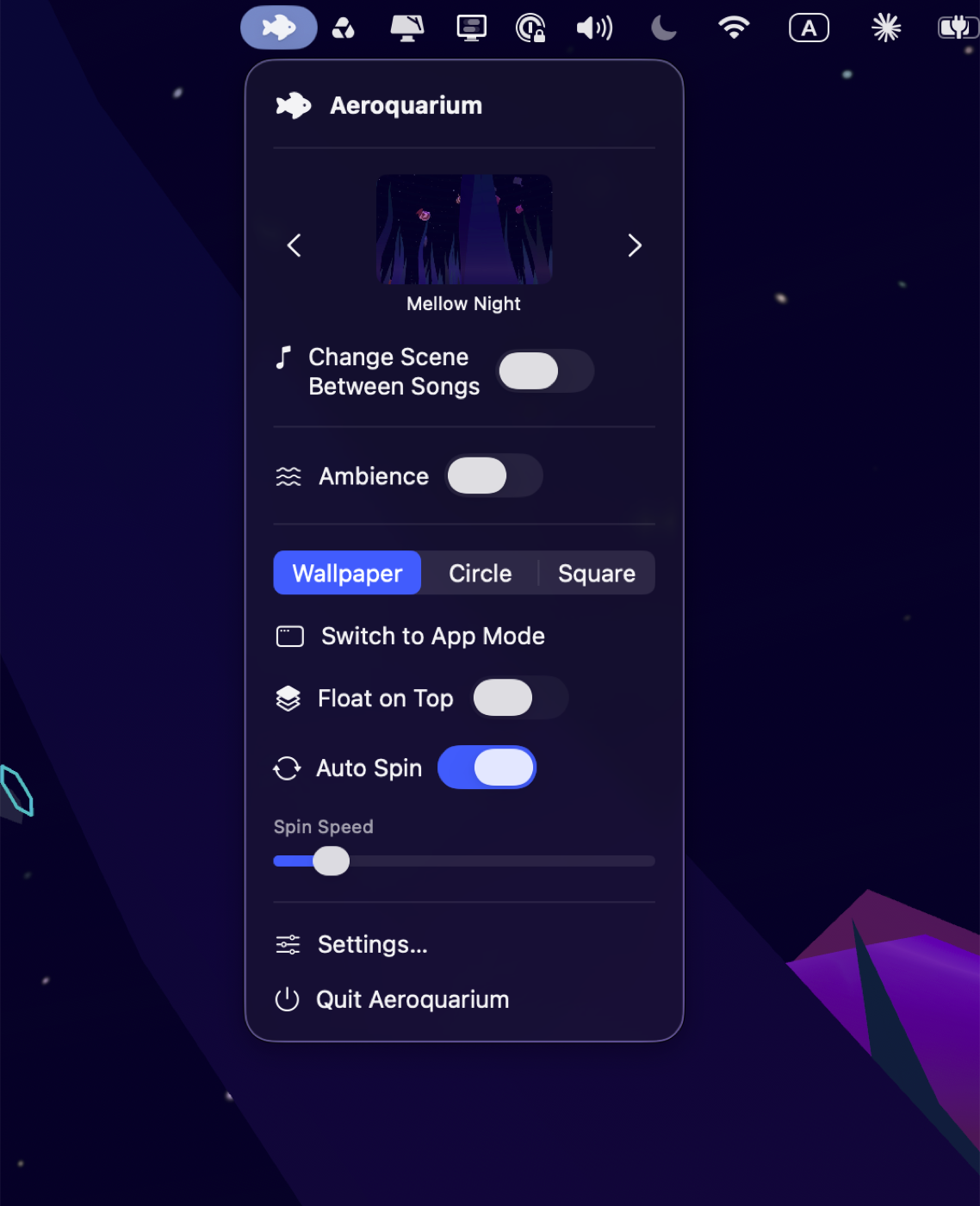 Menu bar with mode switcher and scene picker